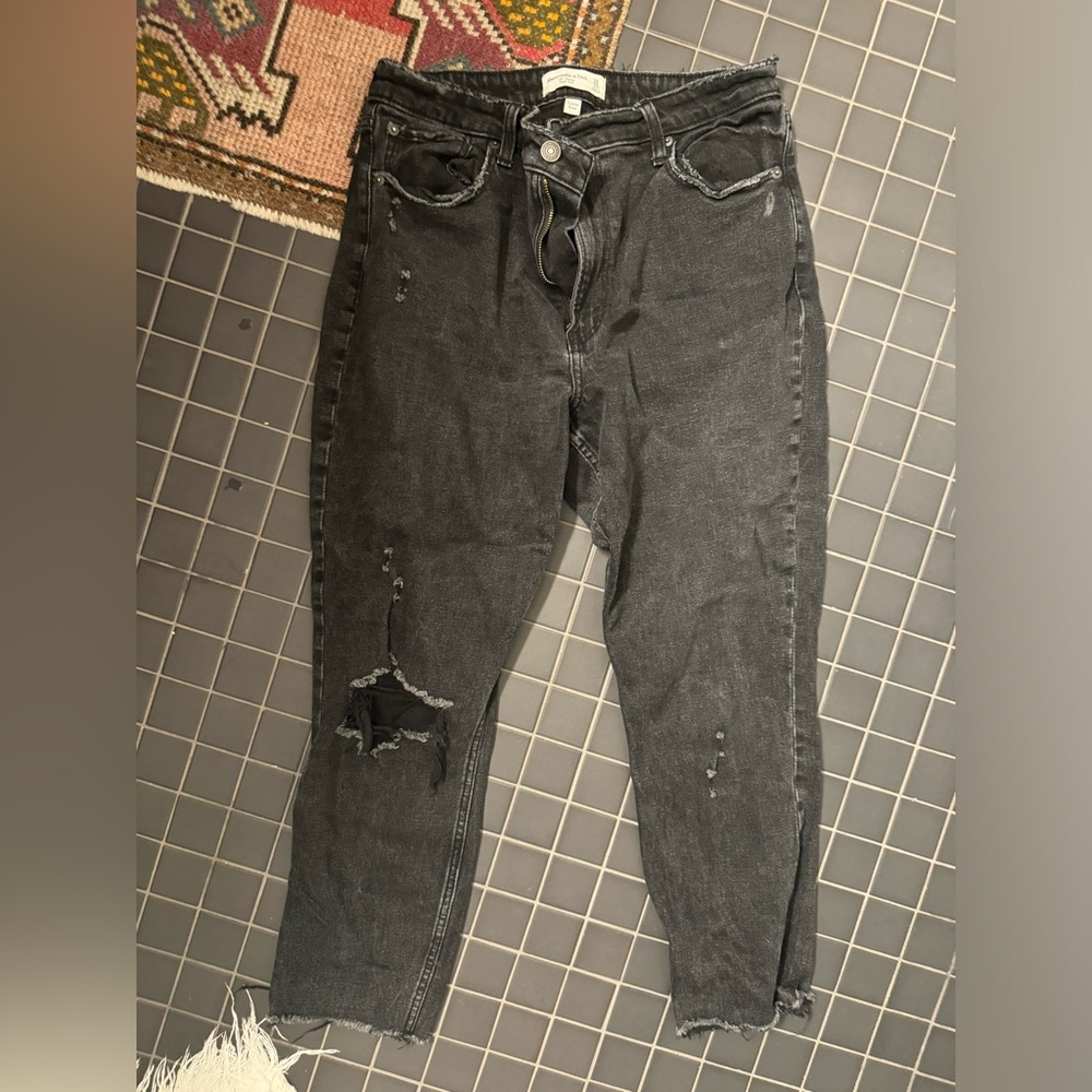 Abercrombie curve love high rise skinny black destroyed jeans